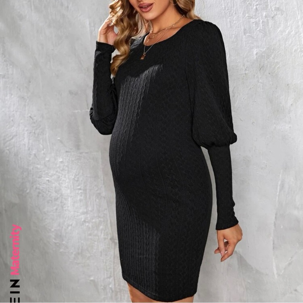 SHEIN Maternity Gigot Sleeve Textured Bodycon Dress